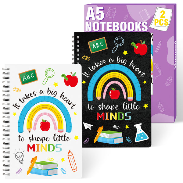 Xqumoi 2 Pack Black White A5 Teacher Spiral Notebooks, It Takes A Big Heart to Shape Little Minds Ruled Hardbound Journal Writing Notebooks Teacher Appreciation Gift Back to School Office Supplies