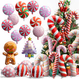 Xqumoi 30Pcs Christmas Foil Balloons Set Large Red Pink Candy Canes Round Candy Gingerbread Man Xmas Tree Mylar Helium Balloons Aluminum Balloons for Christmas Party Supplies New Year Eve Decoration