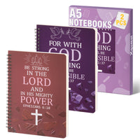 Xqumoi 2Pack A5 Cross Religious Spiral Notebooks - Inspirational Bible Verses Notebooks Ruled Hardbound Lined Journal Writing Notebooks Christian Christmas Church Gift School Supplies (Red & Purple)