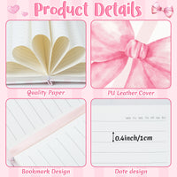 Xqumoi Coquette Pink Bow Hardcover Ruled Journal Notebook with Planner Stickers, A5 Hardbound Lined Journal Writing Notebook Teacher Appreciation Gift Back to School Office Supplies Diary Notepad
