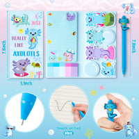 Xqumoi Axolotl Stationery Gift Set, Axolotl Sticky Notes A5 Hardcover Ruled Journal Notebook with Stickers Magnet Bookmarks Paper Clip Gel Ballpoint Pen Birthday Back to School Supply (Blue)
