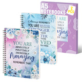 Xqumoi 2Pack A5 Blue Floral Motivational Spiral Notebooks - Inspirational Notebooks Ruled Hardbound Lined Journal Writing Hardcover Notebooks School Office Supplies Teacher Appreciation Gift