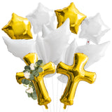 Xqumoi Religious Foil Balloons Party Decoration - 8Pcs Cross White Dove Aluminum Balloons Eucalyptus Vine for Baptism First Communion Party Supplies God Bless Christening Memorial Baby Shower (Gold)