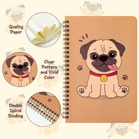 Xqumoi 2Pack A5 Pug Spiral Notebooks, Cute Cartoon Pug Pattern Ruled Hardbound Journal Writing Notebooks Hardcover Notebook for Student School Office Supplies Back to School Notepad Diary Gift