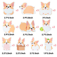 Xqumoi 30 Pack Corgi Sticky Notes - Cute Cartoon Corgi Self Sticky Notepads Writing Memo Pads Animal Page Marker for Office School Student Birthday Party Favors Goodies Bag Fillers, Total 600 Sheets