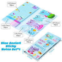 Xqumoi I Just Really Like Axolotl Sticky Notes Set, Animal Mexican Walking Fish Shaped Self-Stick Notes Pads Writing Memo Pad Page Marker Bookmarks Back to School Office Supplies Party Favors (Blue)