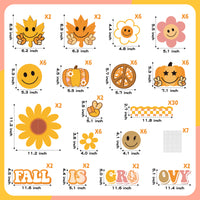 Xqumoi 94Pcs Retro Fall is Groovy Decorations Hippie Boho Autumn Pumpkin Maple Leaves Daisy Boarder Trim for Thanksgiving School Classroom Home Office Chalkboard Decor