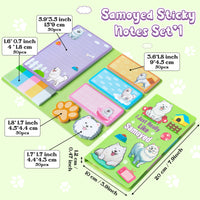 Xqumoi I Just Really Like Samoyed Sticky Notes Set, 550 Sheets, Cute Samoyed Self-Stick Notes Pads Animal Divider Tabs Bundle Writing Memo Pads Page Marker Back to School Office Supplies Small Gift