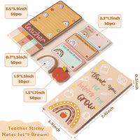 Xqumoi Boho Themed Teacher Sticky Notes Set, 550 Sheets, Thank You for Helping Me Grow Self-Stick Note Pads Teacher Appreciation Gift Writing Memo Pads Page Marker School Office Supplies (Brown)