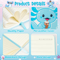 Xqumoi Axolotl Hardcover Ruled Journal Notebook with Planner Stickers, A5 Hardbound Journal Writing Notebook Teacher Appreciation Gift Back to School Office Supplies Diary Notepad 8.3” x 5.5” (Blue)