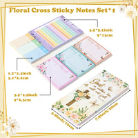 Xqumoi Floral Cross Religious Inspirational Sticky Notes Set - to Do List Self-Stick Note Pads, Bible Study Sticky Notes, Bible Verse Writing Memo Pad, Christian Christmas Gift, School Office Supplies