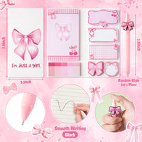 Xqumoi Coquette Pink Bow Stationery Gift Set - Sticky Note A5 Hardcover Ruled Journal Notebook with Planner Sticker Magnet Bookmark Paper Clip Gel Ballpoint Pen for Birthday School Office Supplies