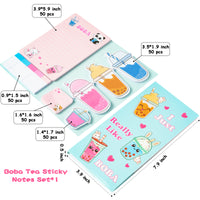 Xqumoi I Just Really Like Boba Sticky Notes Set, 550 Sheets, Cute Bubble Tea Self-Stick Notes Pads Milk Tea Theme Divider Tabs Bundle Writing Memo Pads Page Marker School Office Supplies Small Gift