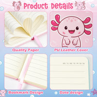 Xqumoi Axolotl Hardcover Ruled Journal Notebook with Planner Stickers, A5 Hardbound Lined Journal Writing Notebook Teacher Appreciation Gift Back to School Office Supplies Diary Notepad 8.3” x 5.5”