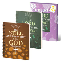 Xqumoi 2Pack A5 Cross Religious Spiral Notebooks - Inspirational Bible Verses Notebooks Ruled Hardbound Lined Journal Writing Notebooks Christian Christmas Church Gift School Supplies (Green & Brown)