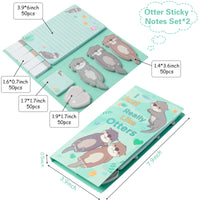 Xqumoi 2 Pack I Just Really Like Otters Sticky Notes Set - Cute Cartoon Otters Self-Stick Notes Pads Animal Divider Tabs Bundle Writing Memo Pads Page Marker Back to School Office Supplies Small Gift