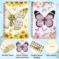 Xqumoi 2Pack A5 Floral Cross Butterfly Religious Spiral Notebooks - God Says You Are Bible Verse Ruled Hardbound Journal Writing Hardcover Notebooks Christian Christmas Gift Sunday School Supplies