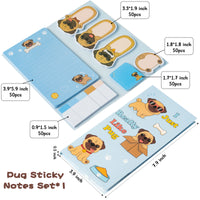 Xqumoi I Just Really Like Pug Sticky Notes Set, 550 Sheets, Cute Cartoon Pug Self-Stick Notes Pads Animal Divider Tabs Bundle Writing Memo Pads Page Marker School Office Supplies Small Gift