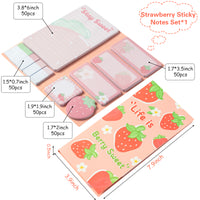 Xqumoi Life is Berry Sweet Sticky Notes Set, 550 Sheets, Strawberry Pattern Self-Stick Notes Pads Summer Fruit Divider Tabs Bundle Writing Memo Pads Page Marker School Office Supplies Small Gift