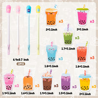 Xqumoi 114Pcs Bubble Tea Stationery and School Supplies Set - Cute Bubble Tea Sticky Notes, Paper Clip Bookmarks, Boba Decal Stickers and Pens, Assorted Mini Erasers, Back to School Gift for Kids