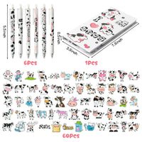 Xqumoi 67Pcs Cow Sticky Notes with Pen Stickers Stationary Set 0.5mm Black Gel Ballpoint Pens Milk Cow Self-Stick Notes Pads Cartoon Cow Shaped Vinyl Stickers School Office Supplies Party Favor Gift