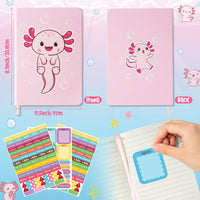 Xqumoi Axolotl Stationery Gift Set, Axolotl Sticky Notes A5 Hardcover Ruled Journal Notebook with Planner Stickers Magnet Bookmarks Paper Clip Gel Ballpoint Pen Stickers Birthday Back to School Supply