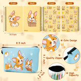 Xqumoi Corgi Stationary Supplies Gift Set - Corgi Sticky Notes Pads 2 Pack A5 Spiral Notebooks Black Gel Ballpoint Pen Pencil Case Card Badge Holder with Lanyard Office School Supplies Gift with Box