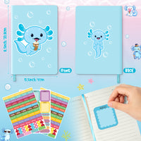 Xqumoi Axolotl Stationery Gift Set, Axolotl Sticky Notes A5 Hardcover Ruled Journal Notebook with Stickers Magnet Bookmarks Paper Clip Gel Ballpoint Pen Birthday Back to School Supply (Blue)