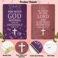 Xqumoi 2Pack A5 Cross Religious Spiral Notebooks - Inspirational Bible Verses Notebooks Ruled Hardbound Lined Journal Writing Notebooks Christian Christmas Church Gift School Supplies (Red & Purple)