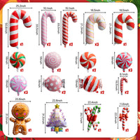 Xqumoi 30Pcs Christmas Foil Balloons Set Large Red Pink Candy Canes Round Candy Gingerbread Man Xmas Tree Mylar Helium Balloons Aluminum Balloons for Christmas Party Supplies New Year Eve Decoration