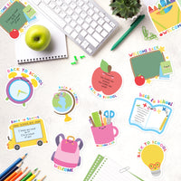 Xqumoi 30 Pack Back to School Sticky Notes - Blackboard Apple Book Globe Bus Shaped Self-Adhesive Writing Memo for Kids Teens Welcome Back Gift School Classroom Office Home Reminder Notepad Supplies