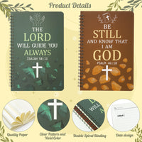 Xqumoi 2Pack A5 Cross Religious Spiral Notebooks - Inspirational Bible Verses Notebooks Ruled Hardbound Lined Journal Writing Notebooks Christian Christmas Church Gift School Supplies (Green & Brown)