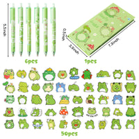 Xqumoi 57Pcs Frog Sticky Notes with Pen Stickers Stationary Set 0.5mm Black Gel Ballpoint Pens Frog Self-Stick Notes Pads Cartoon Frog Shaped Vinyl Stickers School Office Supplies Party Favor Gift