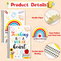 Xqumoi 4Pack A5 Teacher Spiral Notebooks - Teaching is A Work of Heart Ruled Hardbound Journal Writing Notebooks School Office Supplies Teacher Appreciation Gift Back to School Notepad Diary