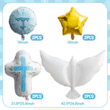 Xqumoi Religious Foil Balloons Party Decoration - 7Pcs Cross White Dove Star Aluminum Balloons for Baptism First Communion Party Supplies God Bless Christening Memorial Baby Shower Decor (Blue)