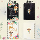 Xqumoi 4Pack A5 Floral Cross Religious Spiral Notebooks - She Will Not Fall Bible Verse Ruled Hardbound Journal Writing Hardcover Notebooks Christian Christmas Gift Sunday School Office Supplies