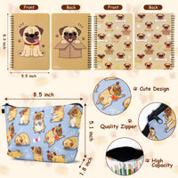 Xqumoi  Pug Stationary Supplies Gift Set - Pug Sticky Notes Pads 2 Pack A5 Spiral Notebooks Black Gel Ballpoint Pen Pencil Case Card Badge Holder with Lanyard Office School Supplies Gift with Box