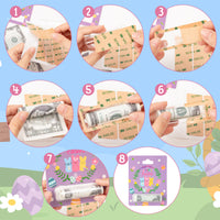 Xqumoi Easter Bunny Peep Money Holders for Cash Gift - 24 Sets Bunny Egg Happy Eatser Cards Money Holder Ornaments with Plastic Cover and Adhesive Basket Tag Gift Card DIY Holiday Surprise
