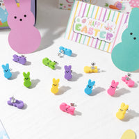 Xqumoi 30Pcs Easter Bunny Peeps Stud Earrings - Cute Rabbit Resin Stud Earrings with Hypoallergenic Stainless Steel Jewelry Small Colorful Candy Accessories Happy Easter Gift for Women