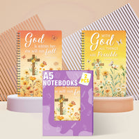 Xqumoi 2Pack A5 Fall Wild Flowers Cross Religious Spiral Notebooks - She Will Not Fall Bible Verses Notebooks Ruled Hardbound Journal Writing Notebooks Thanksgiving Christian Gift School Supplies