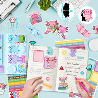 Xqumoi Axolotl Stationery Gift Set, Axolotl Sticky Notes A5 Hardcover Ruled Journal Notebook with Stickers Magnet Bookmarks Paper Clip Gel Ballpoint Pen Birthday Back to School Supply (Blue)