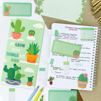 Xqumoi We Grow When Things are Hard Sticky Notes Set, 550 Sheets, Cute Cactus Shaped Self-Stick Notes Pads Plant Divider Tabs Bundle Writing Memo Pads Page Marker School Office Supplies Small Gift