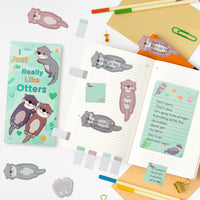 Xqumoi 2 Pack I Just Really Like Otters Sticky Notes Set - Cute Cartoon Otters Self-Stick Notes Pads Animal Divider Tabs Bundle Writing Memo Pads Page Marker Back to School Office Supplies Small Gift