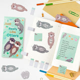 Xqumoi 2 Pack I Just Really Like Otters Sticky Notes Set - Cute Cartoon Otters Self-Stick Notes Pads Animal Divider Tabs Bundle Writing Memo Pads Page Marker Back to School Office Supplies Small Gift