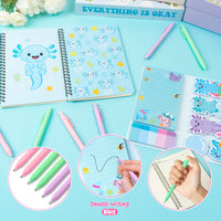 Xqumoi Axolotl Sticky Note A5 Notebooks Pens Stationary Set - Axolotl Self-Stick Notes Pads Spiral Notebooks Black Gel Ballpoint Pens School Office Supplies Teacher Appreciation Gift with Box (Blue)