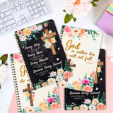 Xqumoi 4Pack A5 Floral Cross Religious Spiral Notebooks - She Will Not Fall Bible Verse Ruled Hardbound Journal Writing Hardcover Notebooks Christian Christmas Gift Sunday School Office Supplies