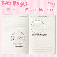 Xqumoi Coquette Pink Bow Hardcover Ruled Journal Notebook with Planner Stickers, A5 Hardbound Lined Journal Writing Notebook Teacher Appreciation Gift Back to School Office Supplies Diary Notepad