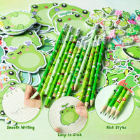 Xqumoi 114Pcs Frog Stationery and School Supplies Set - Cute Summer Frog Sticky Notes, Paper Clip Bookmarks, Frog Decal Sticker and Pencils, Assorted Mini Erasers, Back to School Gift for Kids