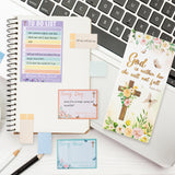 Xqumoi Floral Cross Religious Inspirational Sticky Notes Set - to Do List Self-Stick Note Pads, Bible Study Sticky Notes, Bible Verse Writing Memo Pad, Christian Christmas Gift, School Office Supplies