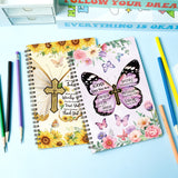 Xqumoi 2Pack A5 Floral Cross Butterfly Religious Spiral Notebooks - God Says You Are Bible Verse Ruled Hardbound Journal Writing Hardcover Notebooks Christian Christmas Gift Sunday School Supplies